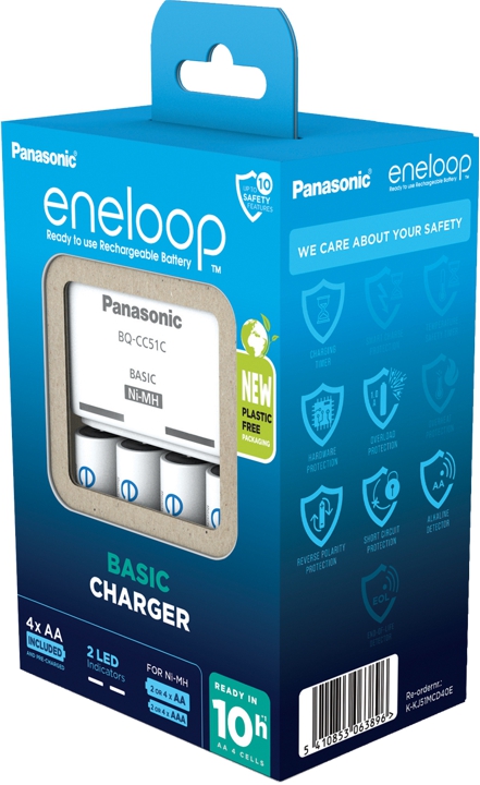 Panasonic Eneloop BQCC51 Oplader inkl. 4 stk. Genopladelige AA Batterier