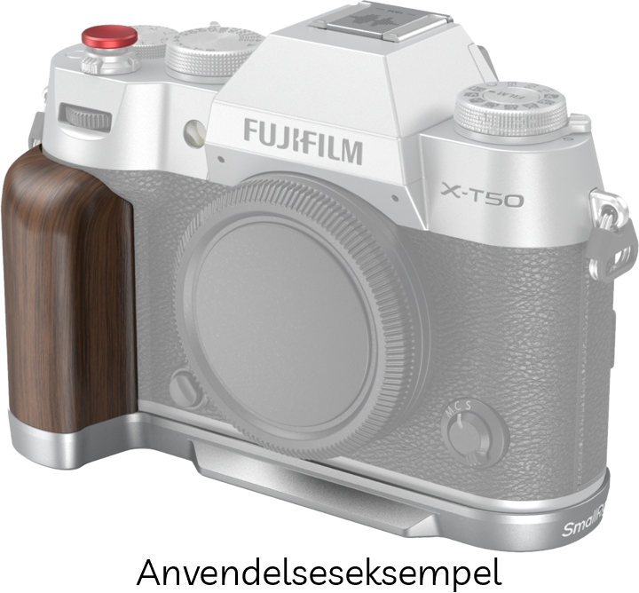 SmallRig 4735 L-Formet Greb i Træ til FUJIFILM X-T50 m/ Hot Shoe Dæksel & Rød Udløserknap - Silver (Sølv)