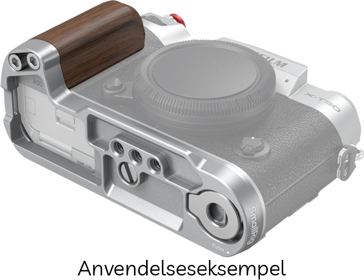 SmallRig 4735 L-Formet Greb i Træ til FUJIFILM X-T50 m/ Hot Shoe Dæksel & Rød Udløserknap - Silver (Sølv)