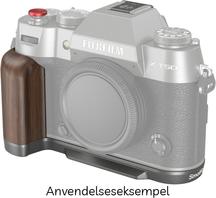 SmallRig 4736 L-Formet Greb i Træ til FUJIFILM X-T50 m/ Hot Shoe Dæksel & Rød Udløserknap - Charcoal Sølv