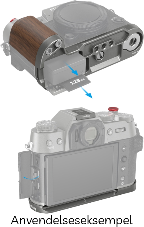 SmallRig 4736 L-Formet Greb i Træ til FUJIFILM X-T50 m/ Hot Shoe Dæksel & Rød Udløserknap - Charcoal Sølv