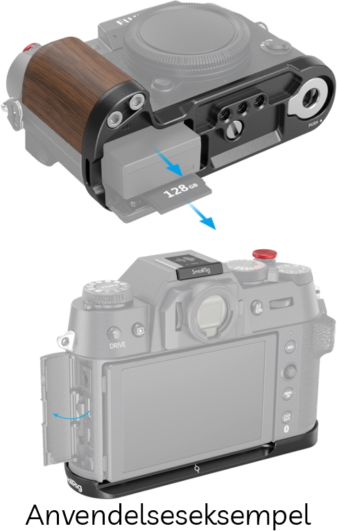 SmallRig 4784 L-Formet Greb i Træ til FUJIFILM X-T50 m/ Hot Shoe Dæksel & Rød Udløserknap - Black (Sort)